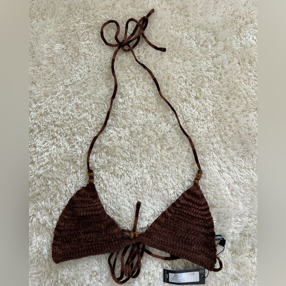 PLT Brown Knit Halter Bikini Top